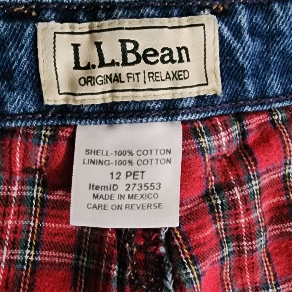 L.L.Bean Womens 12P Petite High Rise Jeans Blue Flannel Lined Plaid 100% Cotton - Picture 7 of 10